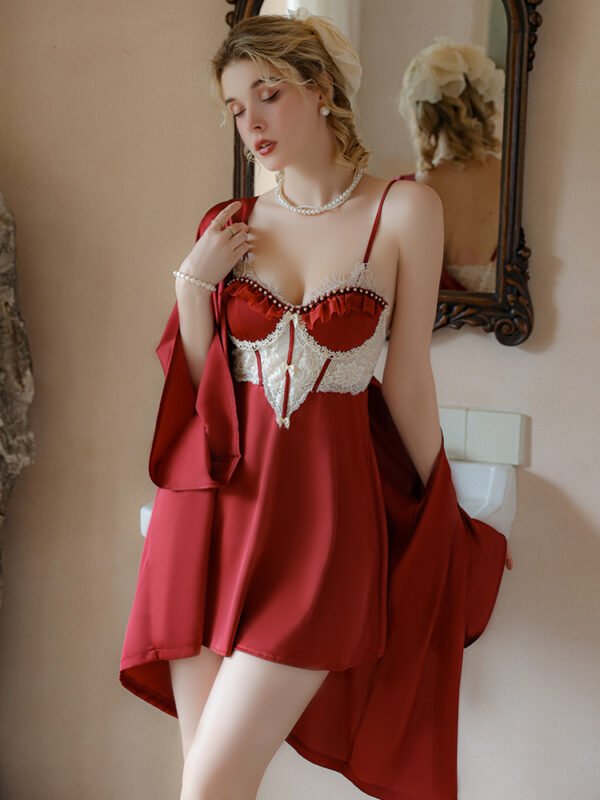 Satin lace see-through halter temptation nightdress