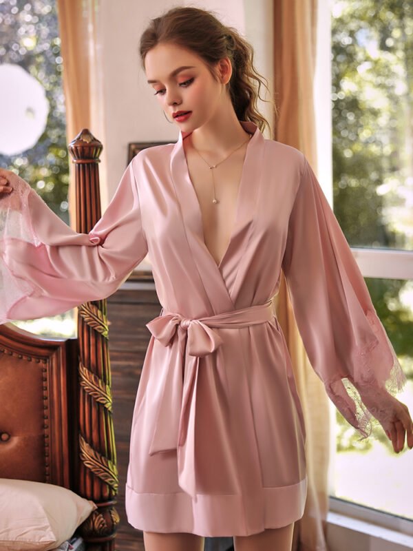 Silk cuff stitching lace lace nightgown