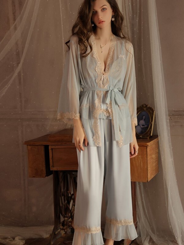 Mesh four-piece pure silk lace pajamas